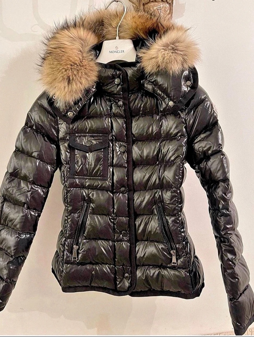 Moncler Bady Fur Down Jacket Black Hooded Puffer
